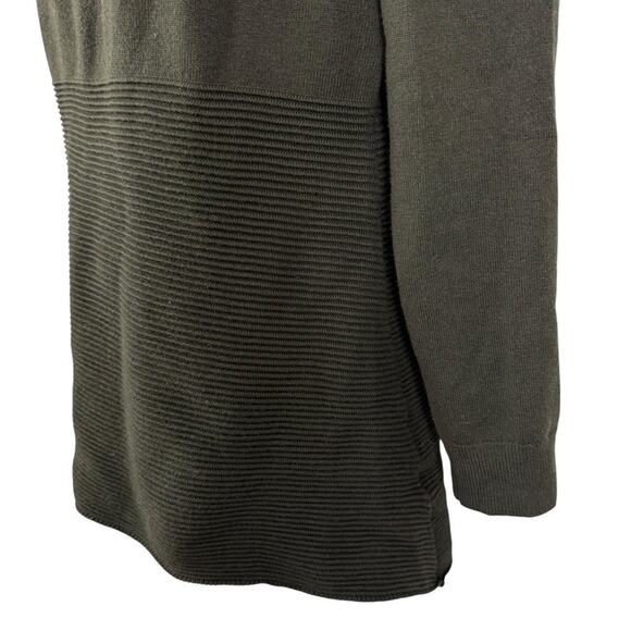 Neiman Marcus Olive Green Ribbed Zipper Shoulder Tight Knit Sweater Pullover S - Picture 8 of 16